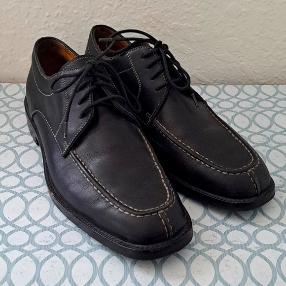 Men's Saks Fifth Avenue Solid Black Leather Oxford Split Toe Dress Shoe Size 9 - Picture 1 of 8